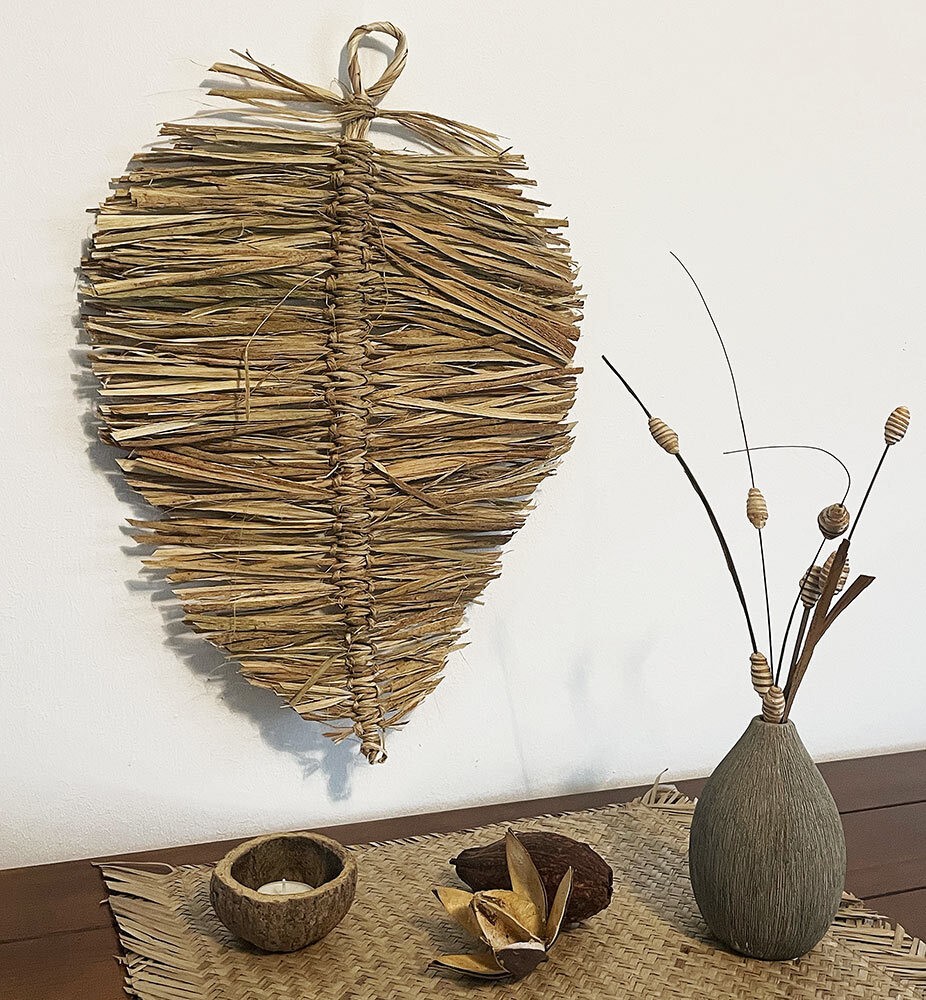 Wanddeko Boho Palmenblatt Deko Wand aus Bast Natur Handgefertigt 45cm | Wandobjekte | Wanddeko | Wohnen