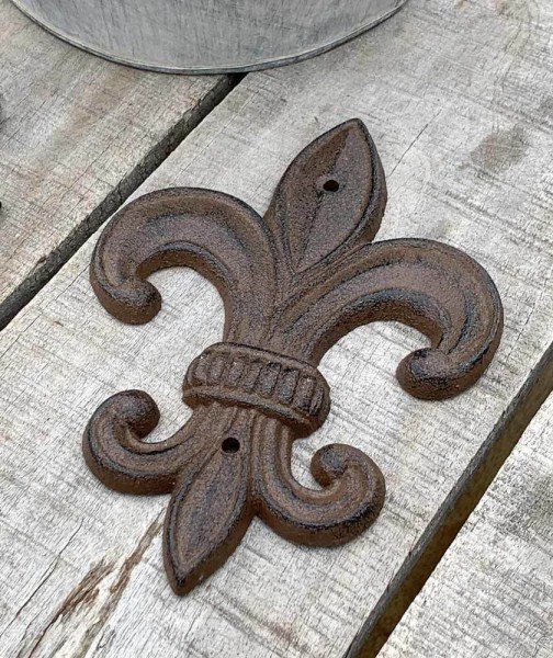 Lilie Deko Groß Gusseisen Französische Fleur-de-Lys für Wand Antik-Stil Braun
