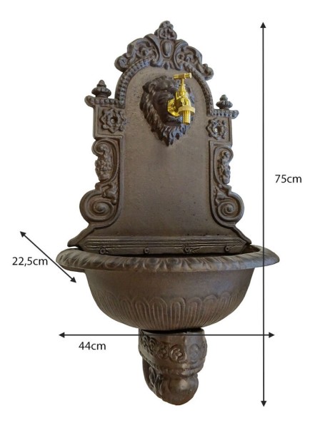 Wandbrunnen Löwenkopf Antik-Stil Waschbecken mit Wasserhahn Metall Braun