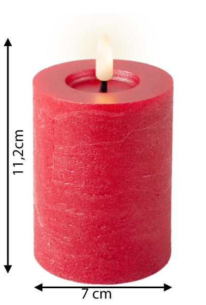 LED Kerze Rustic Rot Stumpenkerze Flammeneffekt Echtwachs Warmweiß H 11,2cm