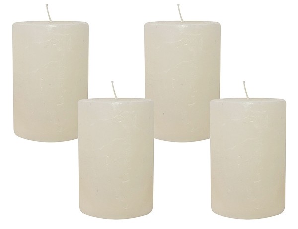 4 Rustic Stumpenkerzen Premium Kerze Creme Weiss 7x10cm - 45 Std Brenndauer