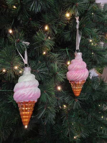 Christbaumschmuck Eis 2 Stück Glas Christbaumanhänger Eiswaffeln Christbaumfigur