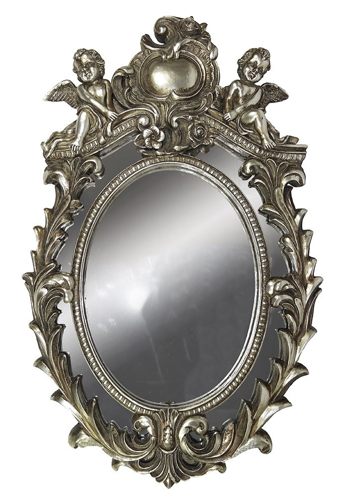 Wandspiegel Engel Silber Oval Barock Spiegel Antik-Stil 55x30cm