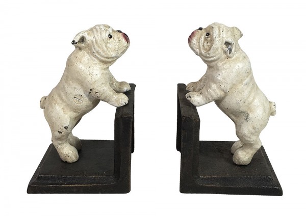 Buchstütze Hunde Bulldogge Weiß 2 Stück Gusseisen