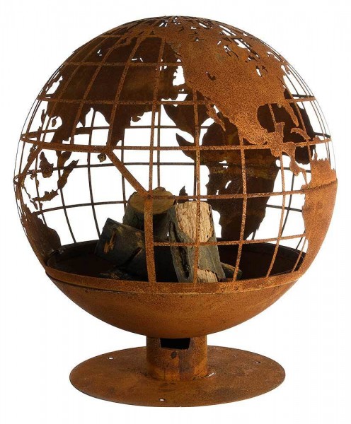 Feuerkorb Weltkugel Globus Feuerschale Metall Rostig Lagerfeuer Feuerkugel 60cm