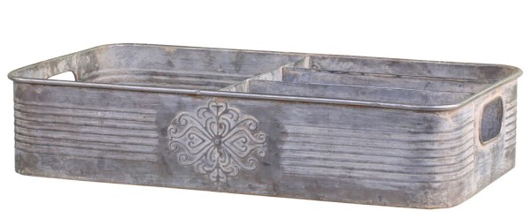 Chic Antique Tablett Zink mit 4 Fächern 41 x 24 cm Shabby Vintage-Stil Grau