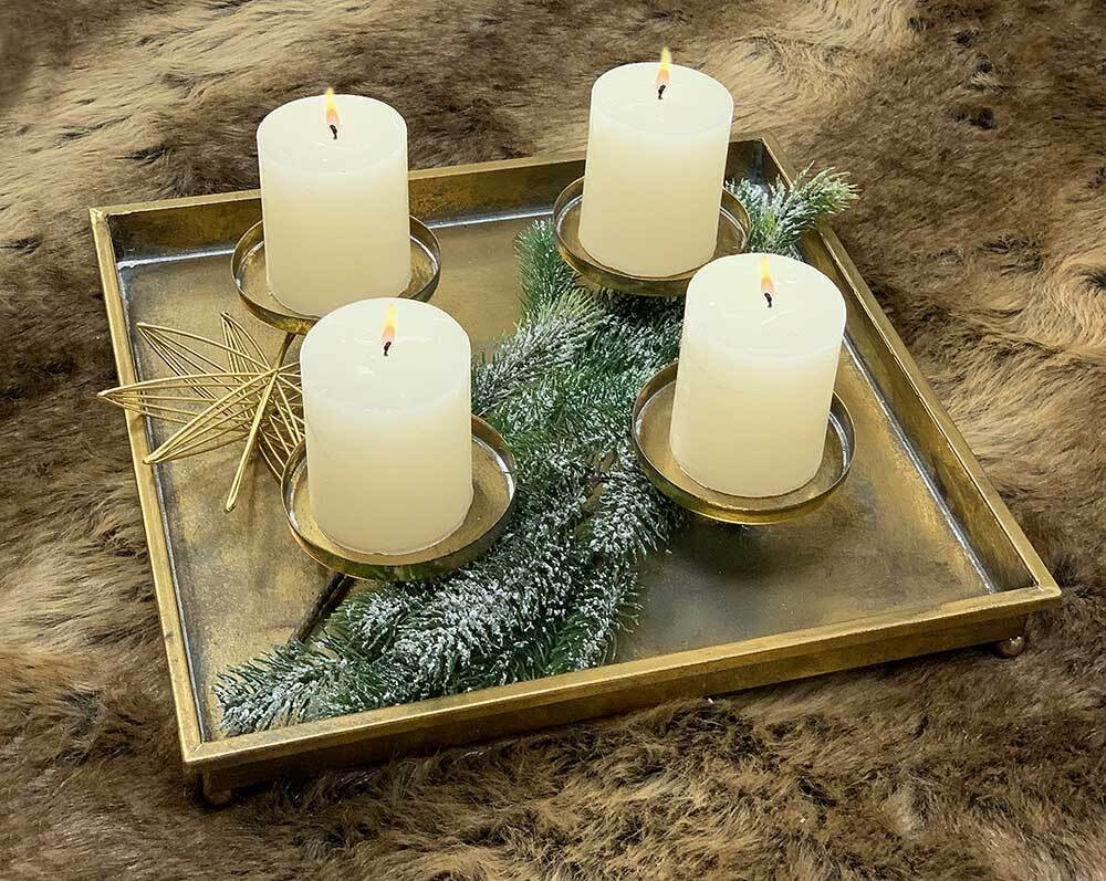 Kerzentablett Metall Adventstablett Adventskranz Quadratisch Antik Gold Kerzentablett Metall Adventstablett Adventskranz Quadratisch Antik Gold