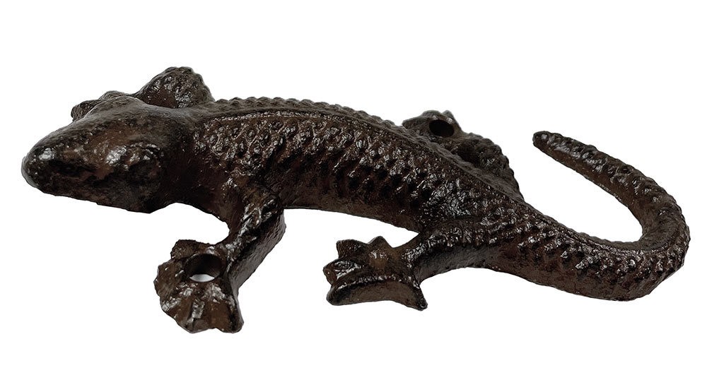 Wanddeko Gecko Echse Eidechse Dekofigur Skulptur Gusseisen Antik-Stil Braun