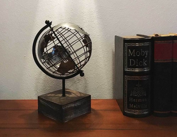 Globus Vintage mit Holzständer Rost Braun Designer Weltkugel Eisen Gitter Retro