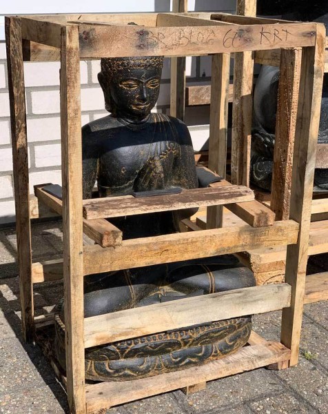 Buddha Figur 60 cm Groß Guss-Stein Frostsicher Sitzend Gruß Garten Anthrazit-Rost