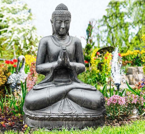 Buddha Figur XXL 125 cm Groß Guss-Stein Frostsicher Sitzend Gruß Garten Statue