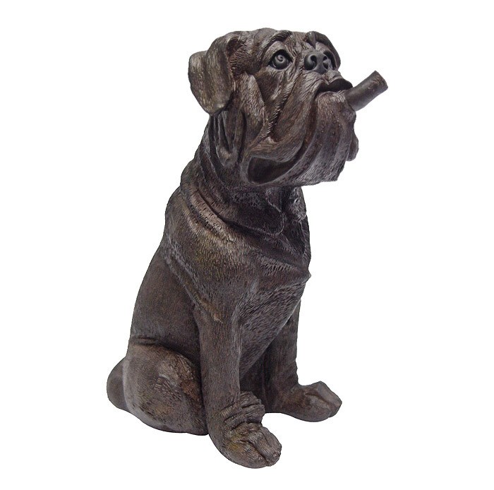 Dekofigur "Hund mit Zigarre" Dogge Kunstguss antik-braun 22cm