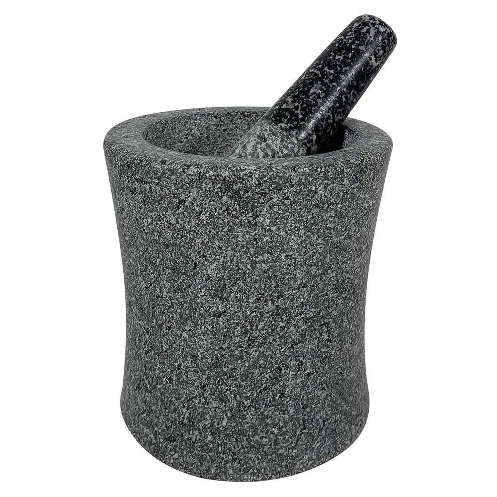 Mörser mit Stößel Granit Grau Poliert Naturstein Steinmörser 15cm