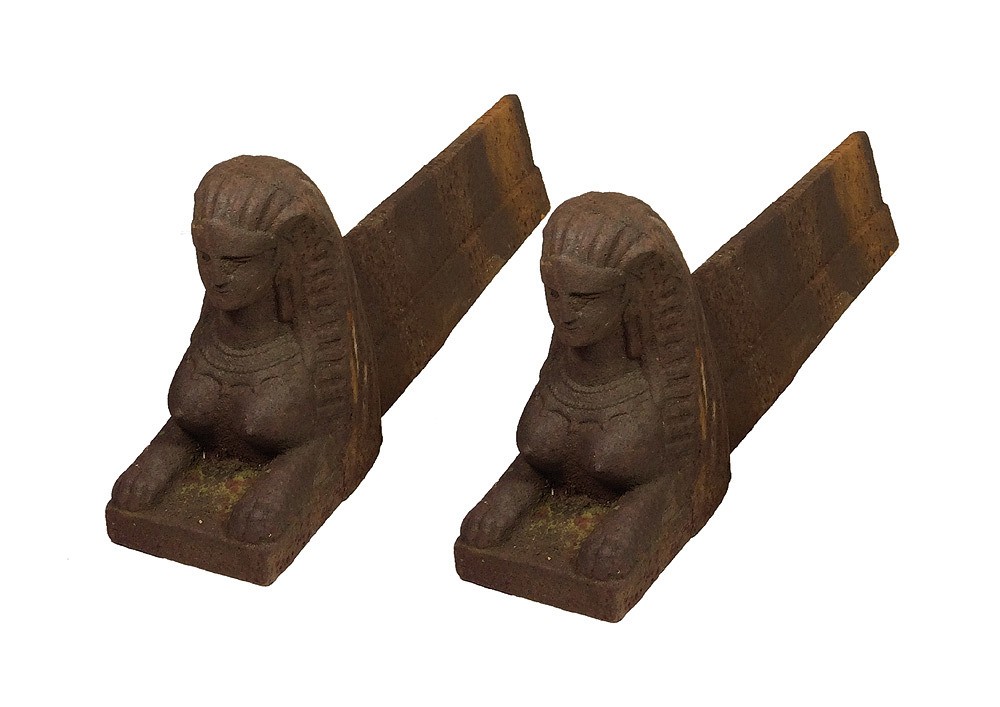 2 Stück Feuerbock Sphinx Gusseisen Antik-Stil Kaminrost Feuerhunde Ägypten