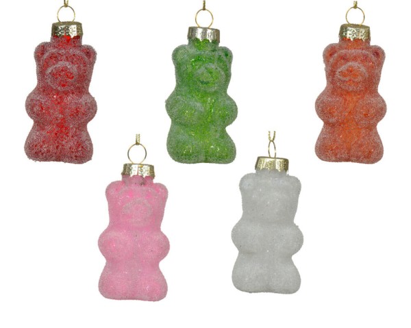 Christbaumschmuck Gummibärchen 5er-Set Glas Bunt Gummibär Glitzer Weihnachtsdeko
