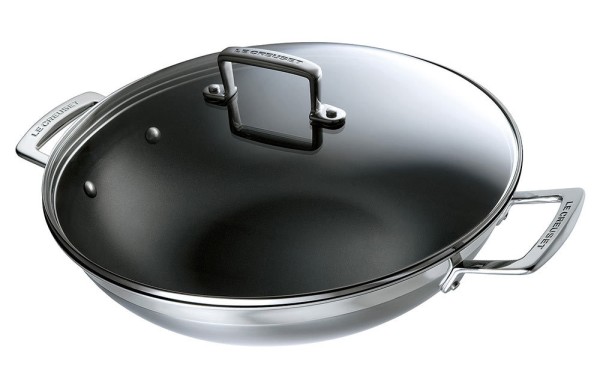 Le Creuset Wok Antihaft mit Deckel 3-Ply Edelstahl