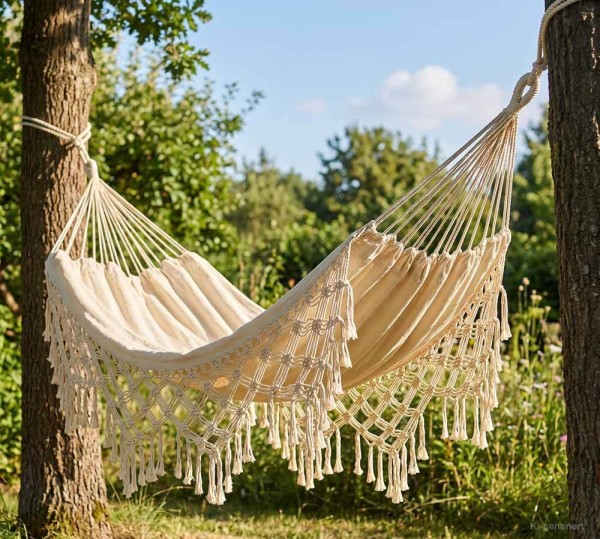 Hängematte Ibiza Fransen Boho Outdoor Camping Tragbar mit Tragetasche 100x200cm