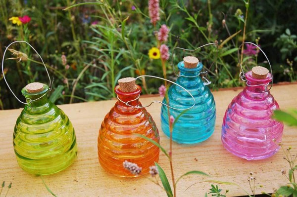 Wespenfalle Glas Groß Insektenfalle Geriffelt Blau 20cm