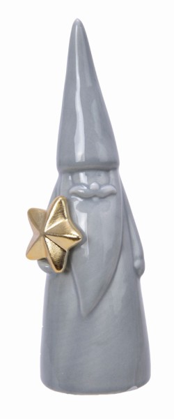2 Weihnachtszwerge Dekofiguren mit Stern in Gold / Grau Weinachtsmann Nikolaus Figuren