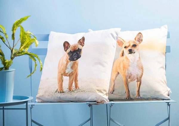 Outdoor Kissen Hundemotiv Gartenkissen Hund Welpe Wasserabweisend