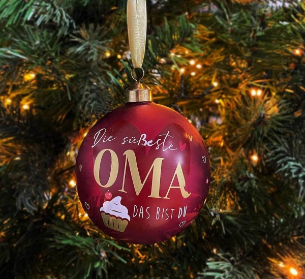 Christbaumkugel - Die süßeste Oma das bist du - Weihnachtskugel Echt Glas Rot