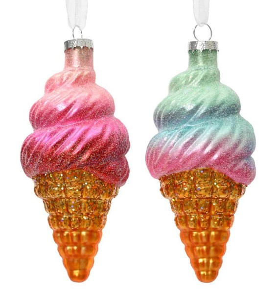 Christbaumschmuck Eis 2 Stück Glas Christbaumanhänger Eiswaffeln Christbaumfigur