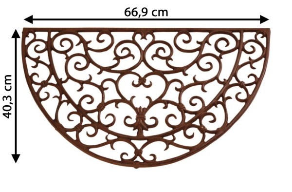 Fußabtreter Fußmatte Gusseisen Jugendstil Halbrund Antik-Braun 67x40cm