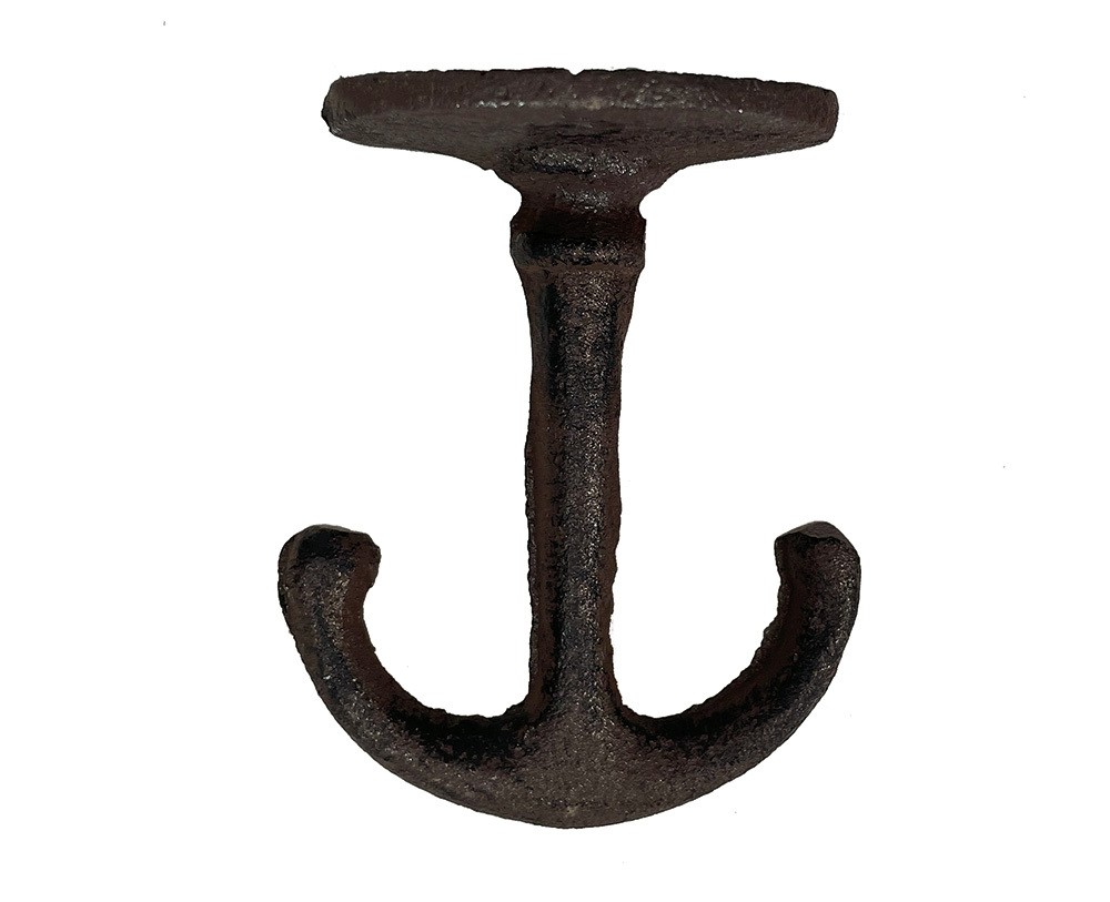 Deckenhaken Anker Doppel-Haken Maritim Garderobenhaken Gusseisen Braun Antik-Stil