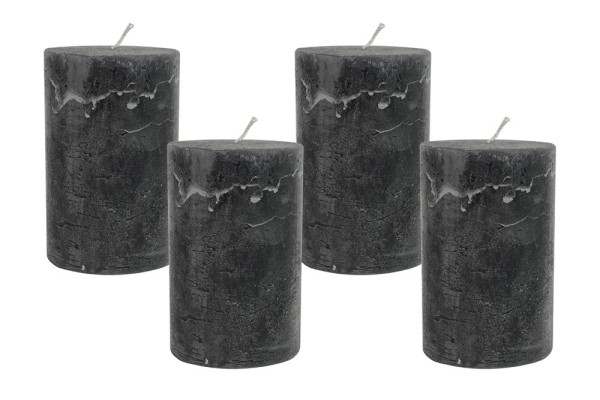 4 Rustic Stumpenkerzen Premium Kerze Anthrazit 7x12cm - 55 Std Brenndauer