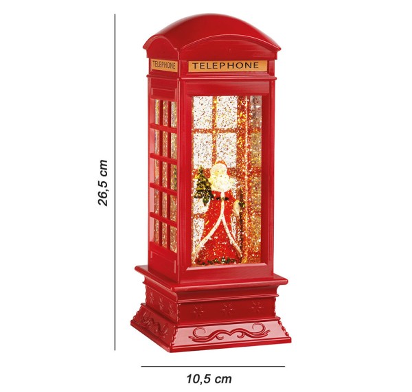 Schneelaterne Schneegestöber Beleuchtung Telefonzelle Weihnachtsmann Rot Wassergefüllt