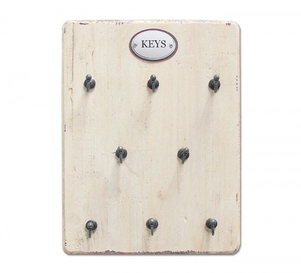 Schlüsselbrett Keys für 8 Schlüssel Holz Shabby Chic Antik-Stil Weiß
