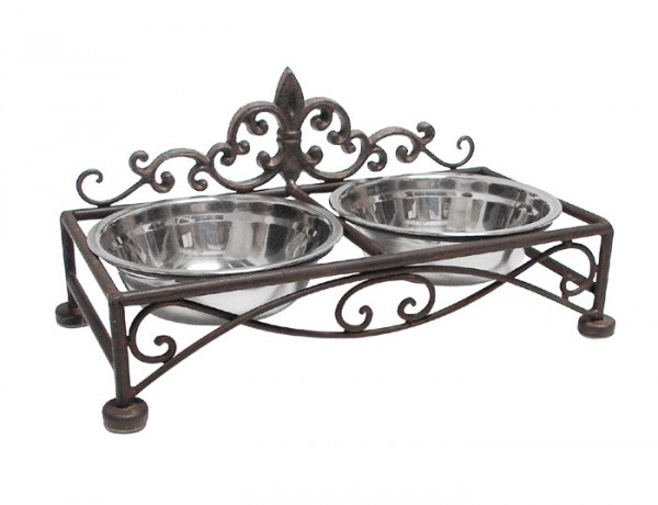 Futternapf Landhausstil Lilie Doppelnapf Hund Katze Fressnapf Hundebar Braun