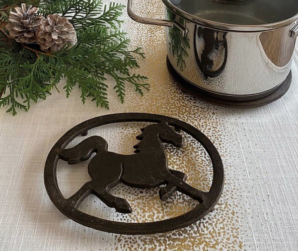 Topfuntersetzer Untersetzer Pferd Oval Gusseisen Antik-Braun 18,5x14cm