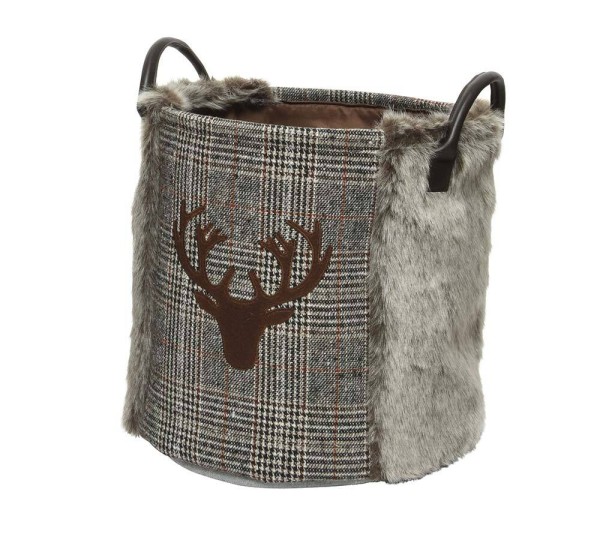 Aufbewahrungskorb Rentier Grau Kariert Deko-Korb mit Griffen Weihnachten