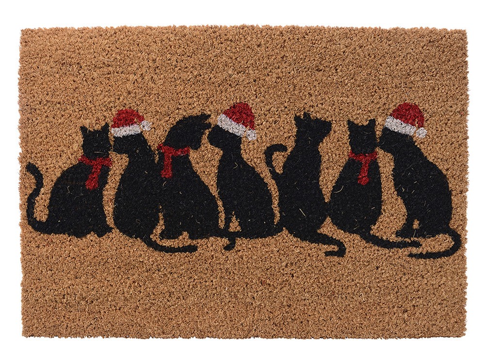 Fußmatte Katzen mit Nikolausmütze Weihnachten Kokos 40x60cm
