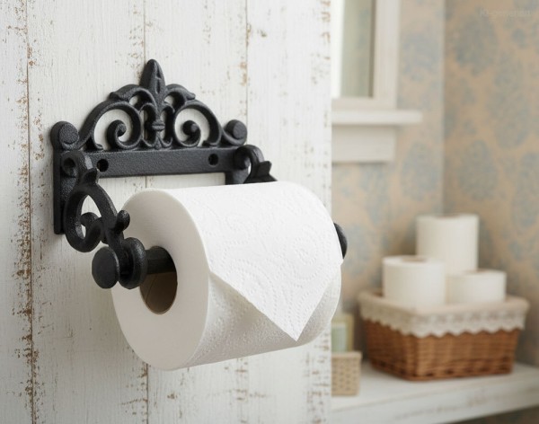 Toilettenpapierhalter Lilie Vintage Gusseisen WC-Papierhalter Antik-Stil Schwarz