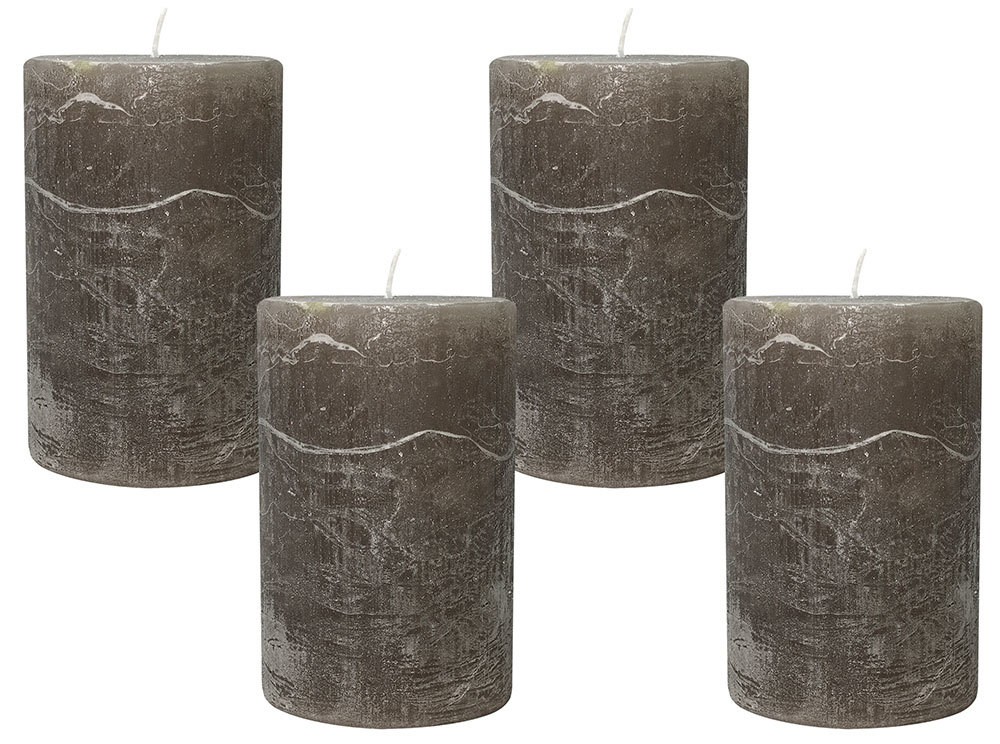 4 Rustic Stumpenkerzen Premium Kerze Dark Taupe 7x12cm – 55 Std Brenndauer
