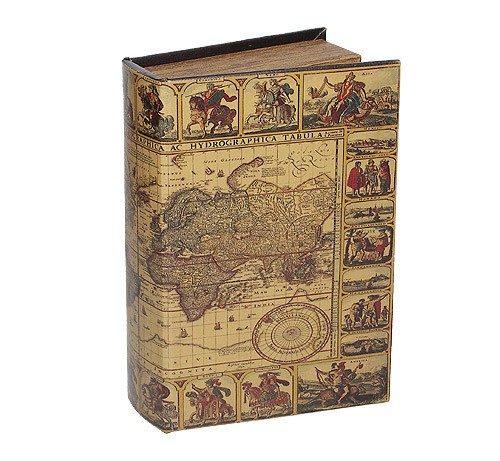 Hohles Buch mit Geheimfach Buchversteck Weltkarte Vintage Antik-Stil Groß
