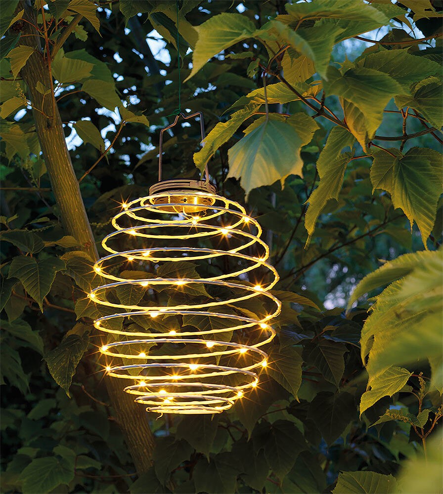 LED Lampion Solar Metall Spirale Schwarz Laterne zum Aufhängen Warmweiß Ø 22cm | Lichterketten & Lampions | Gartenbeleuchtung | Garten