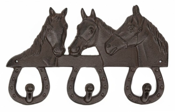 Wandgarderobe Pferde aus Gusseisen Garderobe 3 Haken Antik-Landhausstil Braun