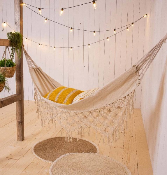 Hängematte Ibiza Fransen Boho Outdoor Camping Tragbar mit Tragetasche 100x200cm