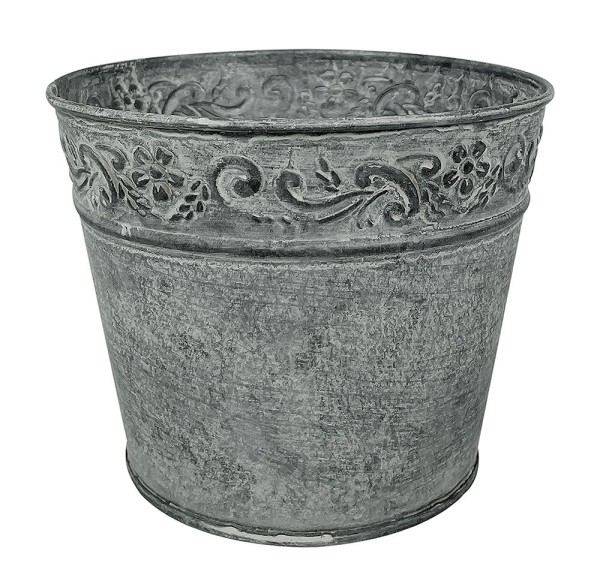 Zink Blumentopf Vintage-Stil Rund Pflanztopf Zinktopf Landhaus Grau