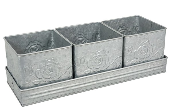 Zink Blumentopf Set Vintage-Stil 3 Stück mit Tablett Pflanzgefäß Kräutertopf