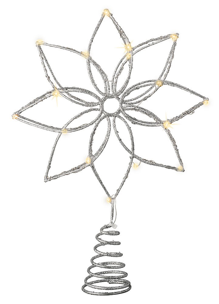 Christbaumspitze Stern Beleuchtet Silber LED Warmweiß Timer Weihnachtsbaumspitze