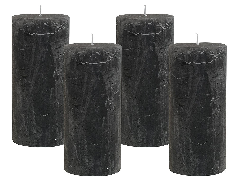 4 Rustic Stumpenkerzen Premium Kerze Anthrazit 7x15cm – 65 Std Brenndauer