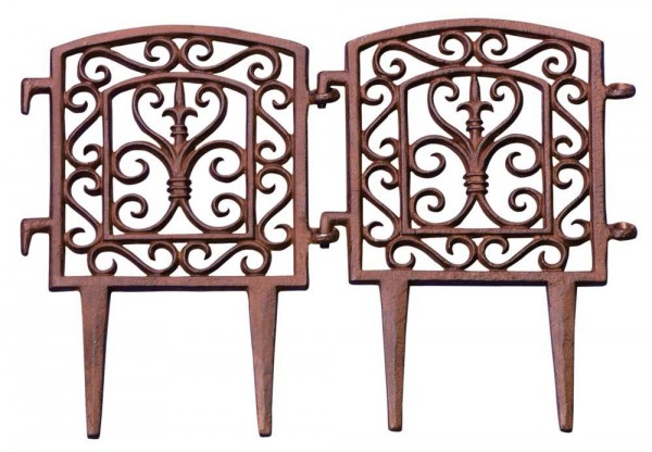 Beetzaun Beeteinfassung Gusseisen Antik-Braun 17x28cm Beetumrandung Ziergitter